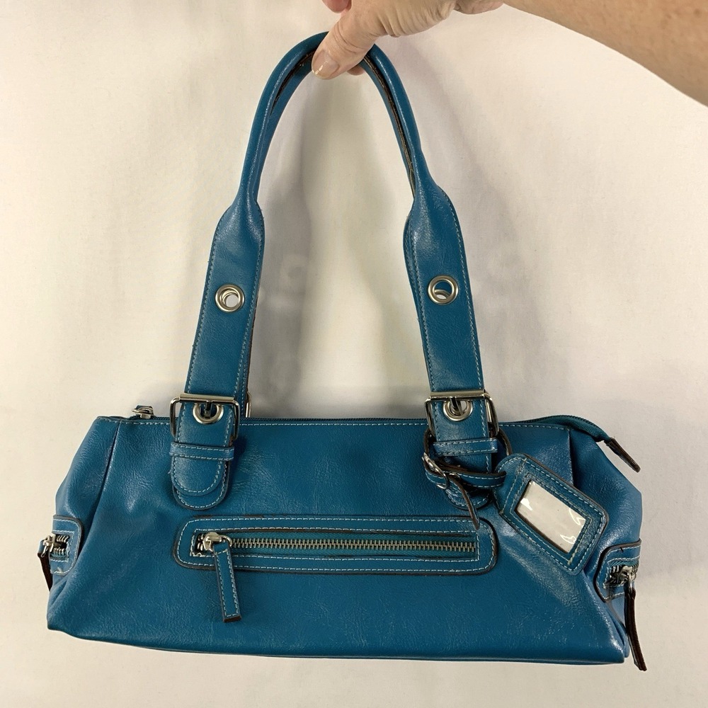 VTG Y2K Aldo Turquoise Shoulder Bag McBling Buckle Grommet Silver Hardware 2000s